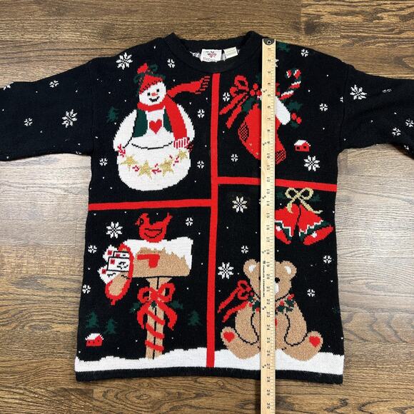 Vintage NutCracker Christmas Sweater Womens Medium Black Holiday Teddy Bear 90s - Picture 6 of 8